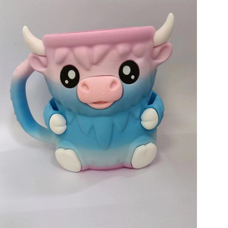 3D Printed Ice Cream Pint Holder Cute Cartoon Animal Water Mug Creative Cow Pattern Ice Cream Containers Kitchen Tools