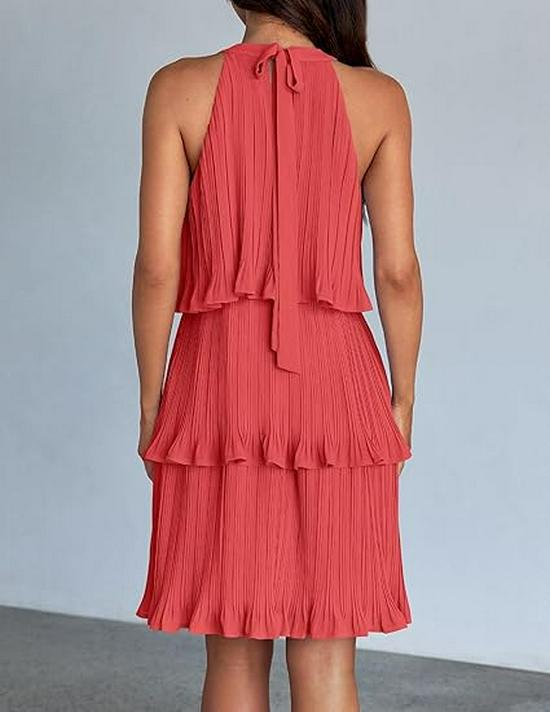 2026 European Sleeveless Patchwork Pleated Hem Women's Dress
