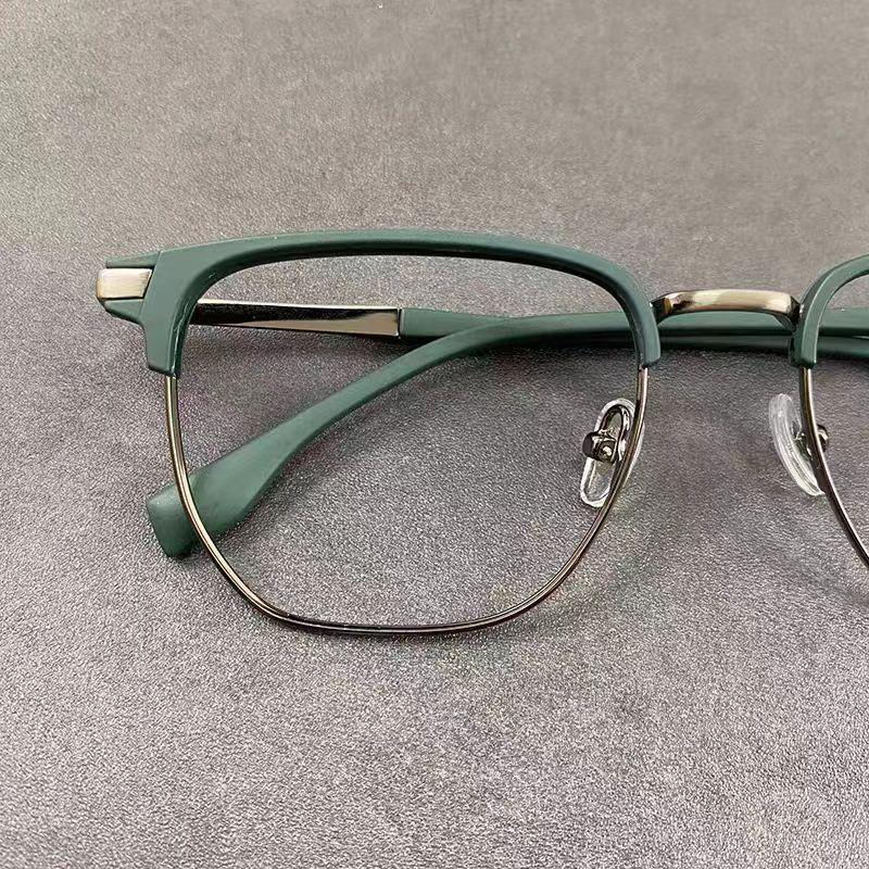 Men's Half-Rim Myopia Glasses: Anti-Blue Light, Prescription-Ready, High-End Geek Chic