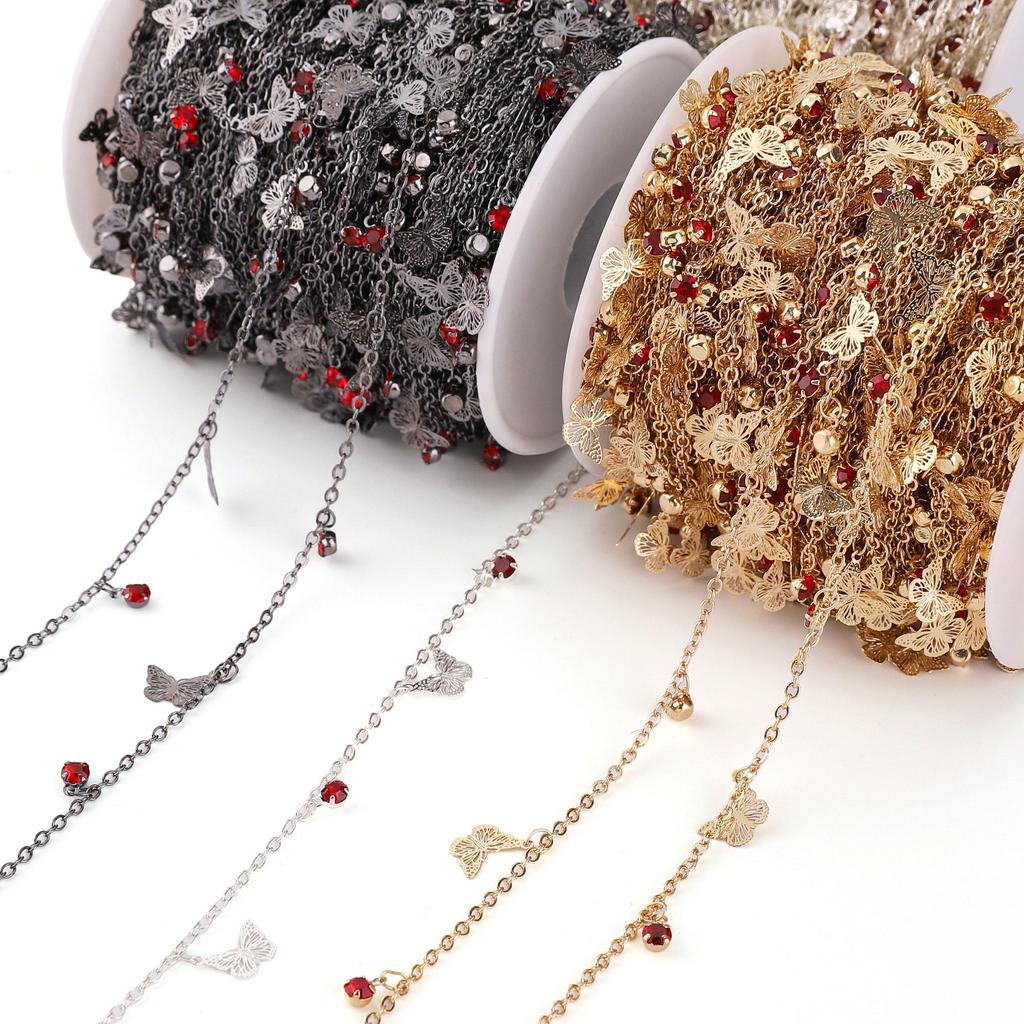 Chaîne Papillon Couleur Cuivre Diamant Rouge Pour Fournitures de Fabrication de Bijoux