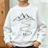 Kids Forest‑Style Minimalist Crewneck Sweatshirt,Long‑Sleeve Top with Hand‑Drawn Line Art Mountain Hikers Print,Daily Casual Top for Spring & Autumn