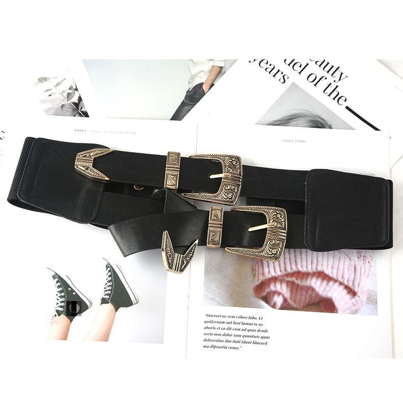 Fashion Waist Belt With Double Head Metal Carved Buckle For Women Dress And Long Skirt