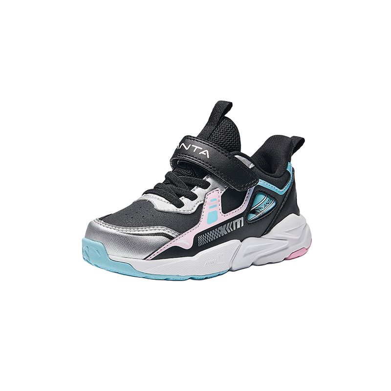 Anta Comfortable Fashionable Lightweight Non-Slip Wear-Resistant Low-Top Running Shoes Kids Sneaker Black Silver A22449937N-2