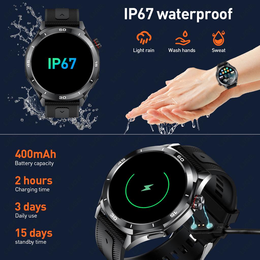 New Smart Watch Men Wireless Call IP67 Waterproof Sport Fitness Watch Voice Assistant Heart Rate Health Monitor Smartwatch