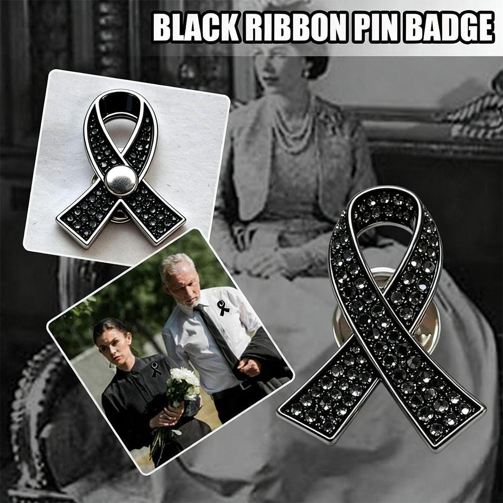 New Black Memorial Black Badge Souvenir Funeral Mourning Badge Alloy Queen Black Ribbon Brooch Pin For Funerals and Mourning