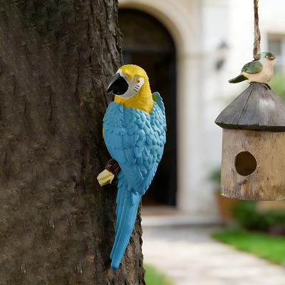 Simulated Blue Parrot Tree Hanging Statue Ornament Creative Bird Sculpture Outdoor Courtyard Garden Climbing Tropical Birds Gift