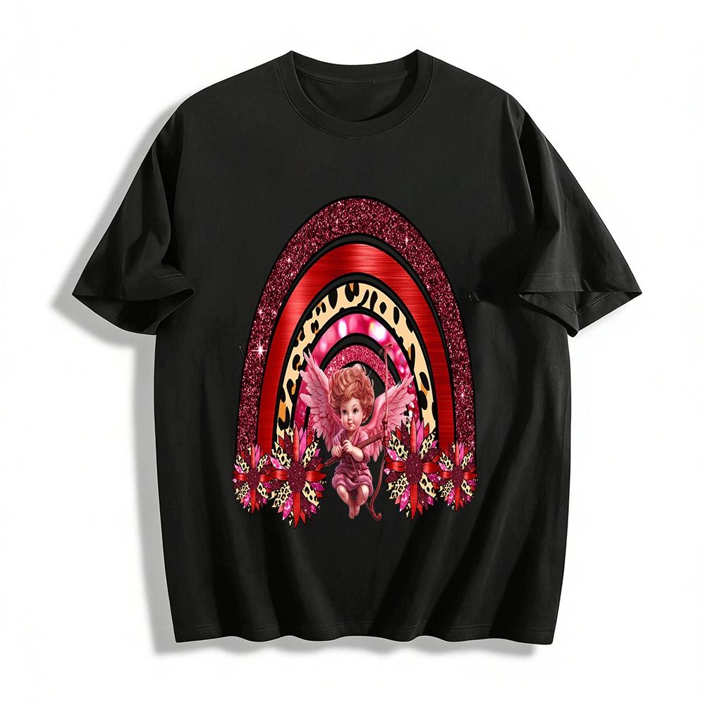 

Valentine s Day Cupid Rainbow Leopard Print Graphic Tee Pure cotton T-shirt XXS