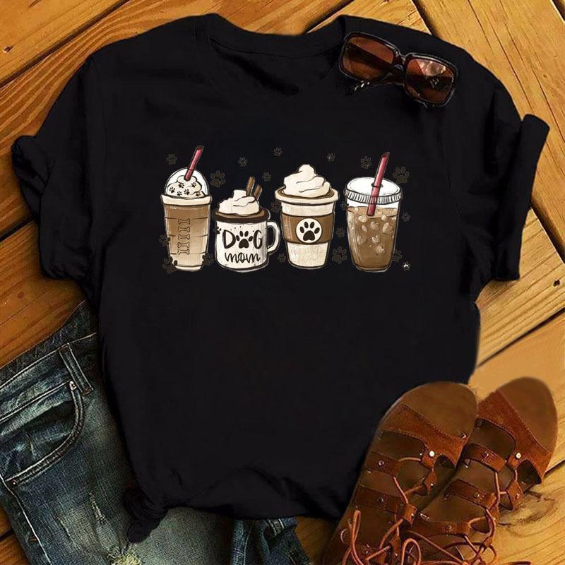 

Футболка «Собака мама, любитель кофе», новая модная женская футболка, повседневные топы с короткими рукавами, футболка, женские милые черные футболки, одежда 8XL