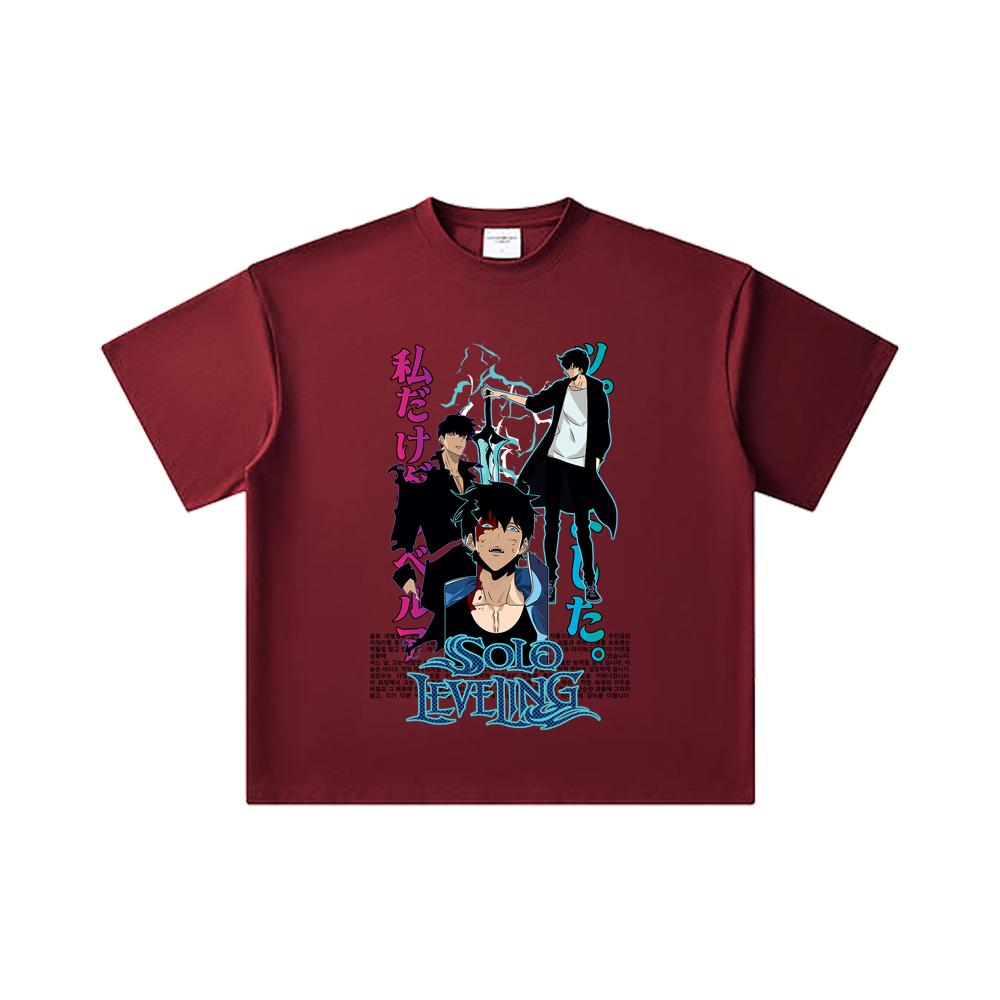 260 GSM Double Yarn 32 Count 100% Cotton Solo Leveling V2 Sung JinWoo Print Unisex Heavy Cotton T Shirt