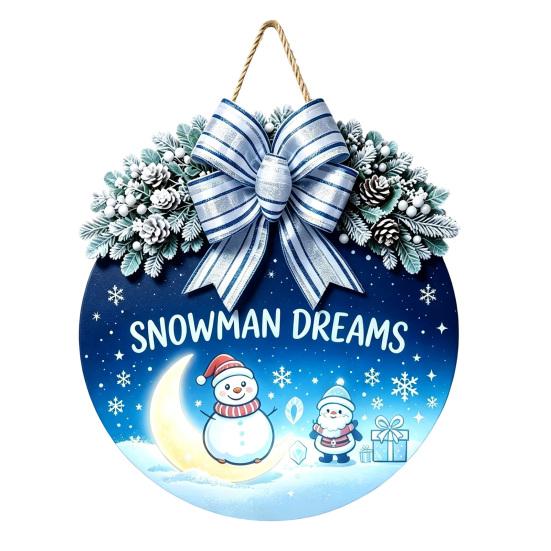 Decorative Pine Cone Sign Christmas Wooden Welcome for Front Door, Round Hanging Ornament with Solid Wood Plate Artificial Branches & Bow Decor