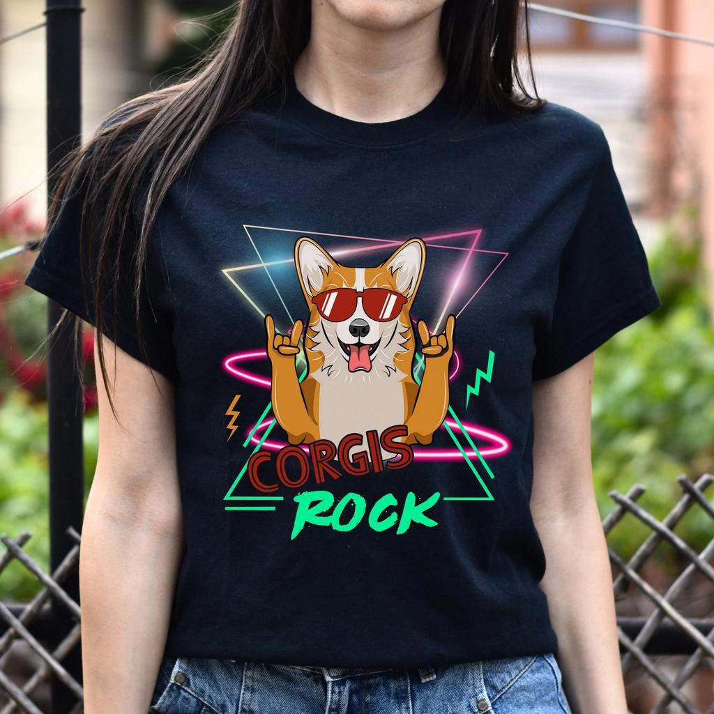 Corgis Rock Unisex T-shirt Gift Corgi Mom Tee Black Navy Dark Heather