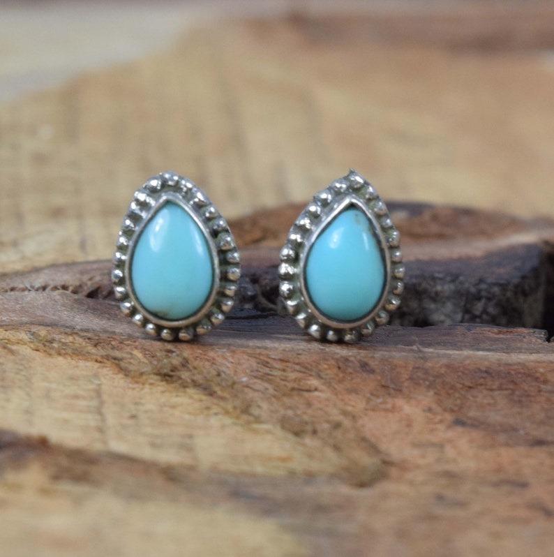 925 Sterling Silver Slipping Beauty Turquoise Stud Earrings Handmade Jewelry Gift For Her Boho Earrings