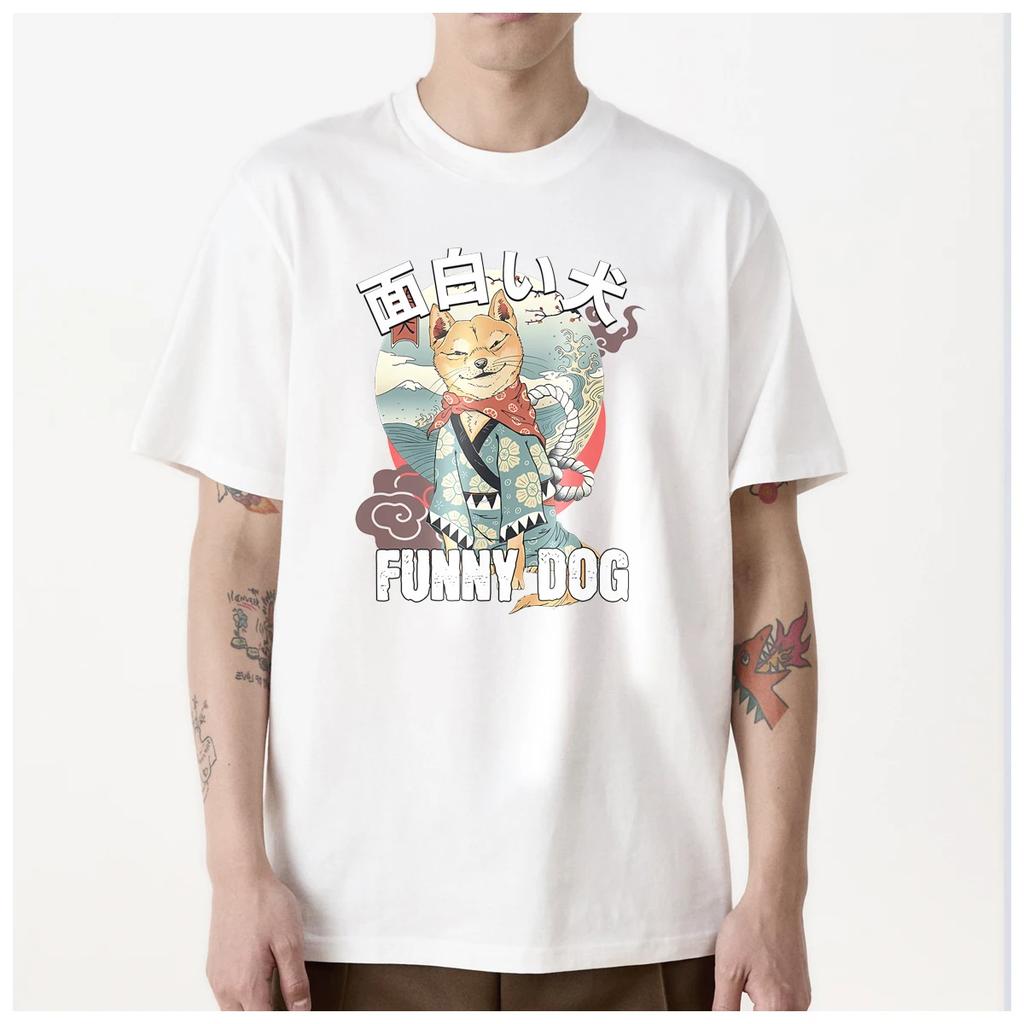 Japanese Style funny dog Anime Graphic t shirt mens Women Trendy Fashion 100% Cotton summer casual Streetwear Unisex couple Y2k