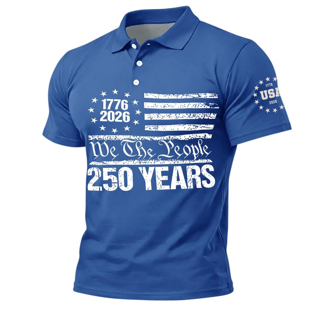 Men's Short Sleeve Polo Shirt 1776 2026 We The 250 Years Print Classic Fit Button Down Collar Top