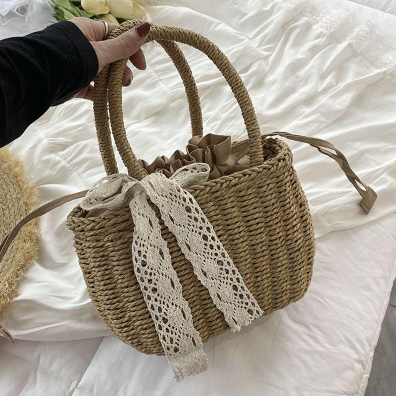 Yogodlns Stro Zak met Trekkoord voor Dames Tas met Handvat Zomer Strand Geweven Boho Tas Rotan Grote Capaciteit Tote Bag Dames Shopper Clutch