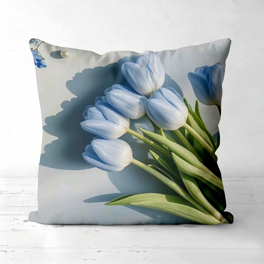 Pieces Blue Tulip Floral Throw Pillow Covers Polyester sofa decorative cushion cov Headboard Pillow (Without Pillow Core