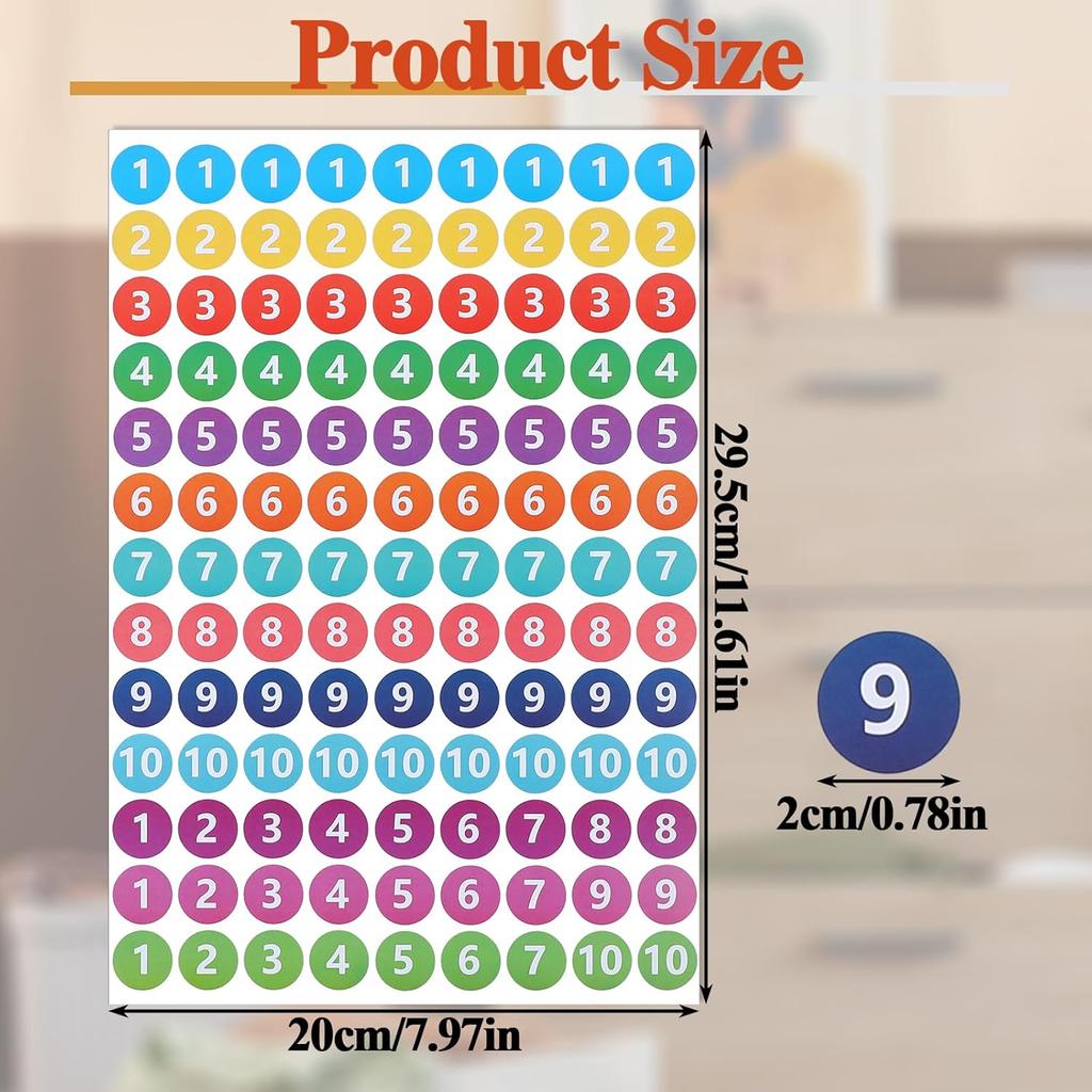 2808Pcs 0.8 Inch Small Number Stickers, 24 Sheets Colourful Number Stickers 1-10 Self Adhesive Round Numbered Stickers Label Sticker for Office