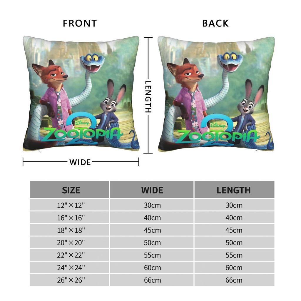 Zootopia 2 Animated Film Square Pillow Cases Buddy Cop Comedy Cushion Covers Creative Zipper Decor Pillowcase for Sofa 45*45cm