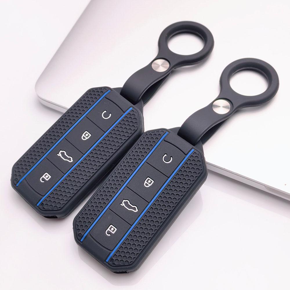 4 Button Silicone Key Fob Cover with Matching Keychain for Chery Jaecoo 7 8 J7 J8 Lock Unlock Trunk Remote Start Buttons, Full Wrap Key Guard for