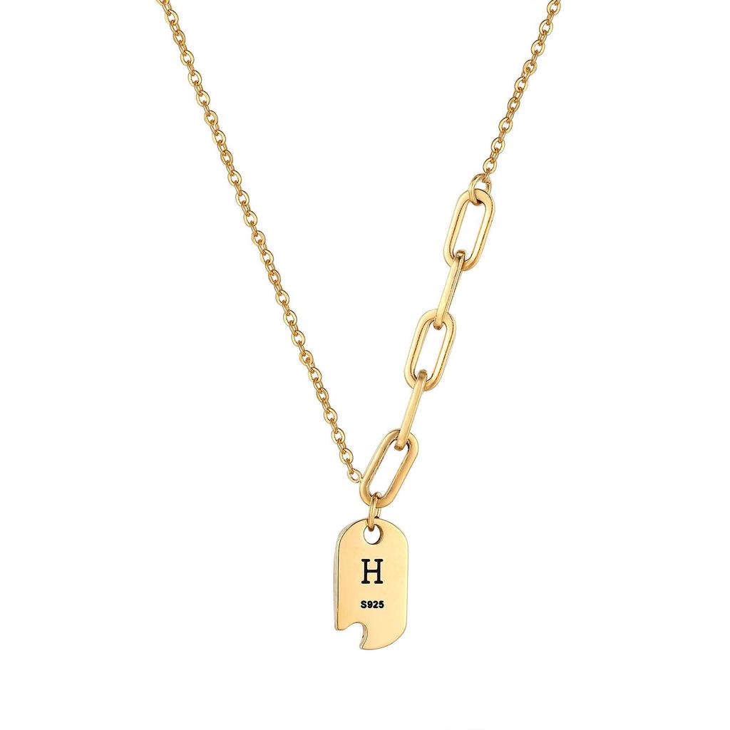 Retro European & American Fairy Titanium Steel Necklace, Women's 14k Water Wave Chain with Geometric Letter Cutout, s925 Design