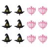 12Pcs Wicked Party Ballons Accessory Set Wicked Party Balloons Black Witch Hat and Pink Princess Crown Decoration