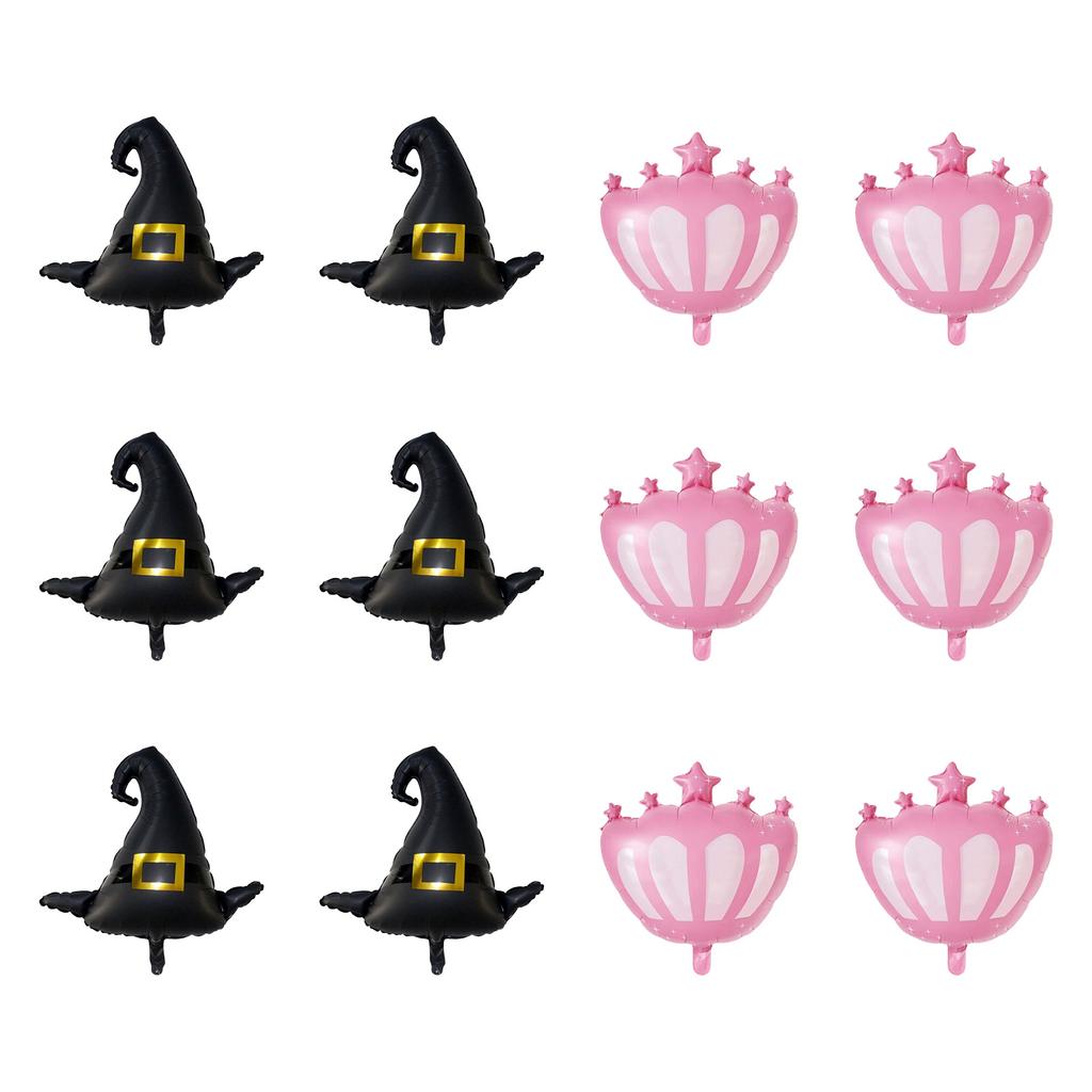 12Pcs Wicked Party Ballons Accessory Set Wicked Party Balloons Black Witch Hat and Pink Princess Crown Decoration