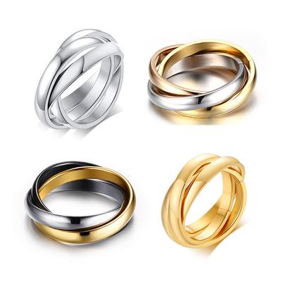 Anillo triple entrelazado de acero inoxidable para mujer Banda de boda multicolor Bague Tres en uno