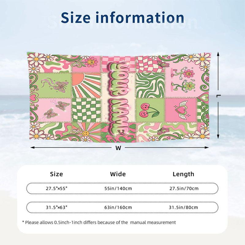 Floral Garden Theme Beach Towel Personalized Custom Name & Text Soft Quick Dry Beach Towel for Swimming Travel