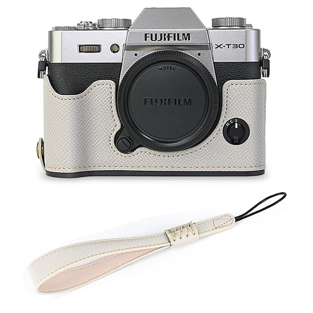 Pokrowiec na połowę korpusu aparatu ze skóry PU z nadrukiem palmy dla Fujifilm XT30 Fuji X-T30 XT30II XT20 XT10, dolna pokrywa z otwarciem na baterię