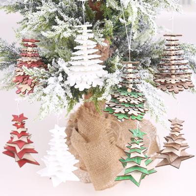 Christmas Wood Snowflake Star Tree Shape Hanging Pendant 3D Home Party Ornament