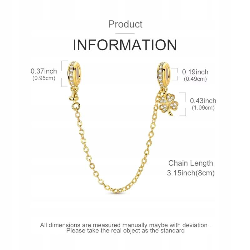 Gold Safety Chain for Modular Clover Bracelet S925