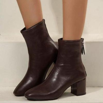 Winter Neue High-Heeled Skinny Boots Damen 2025 Dicker Absatz Schlankmachend Quadratische Spitze Mode Stiefel