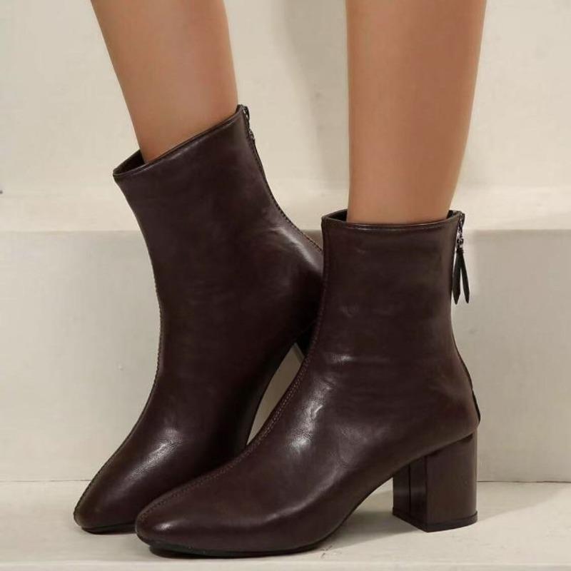 Winter New High-heeled Skinny Boots Women's 2025 Thick Heel Slimming Square Toe Fashion Boots
