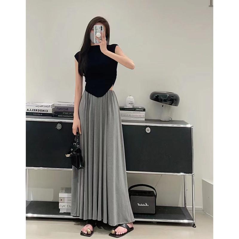 

Women s High-Waisted Retro Gray Pleated Midi Skirt One Size абрикосовый