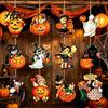 Retro Cartoon Style Party Favors Halloween Wooden Pendants with Lanyard Vintage Hanging Ornaments Pumpkin Ghost Black Bulk Decorations for Events Cat