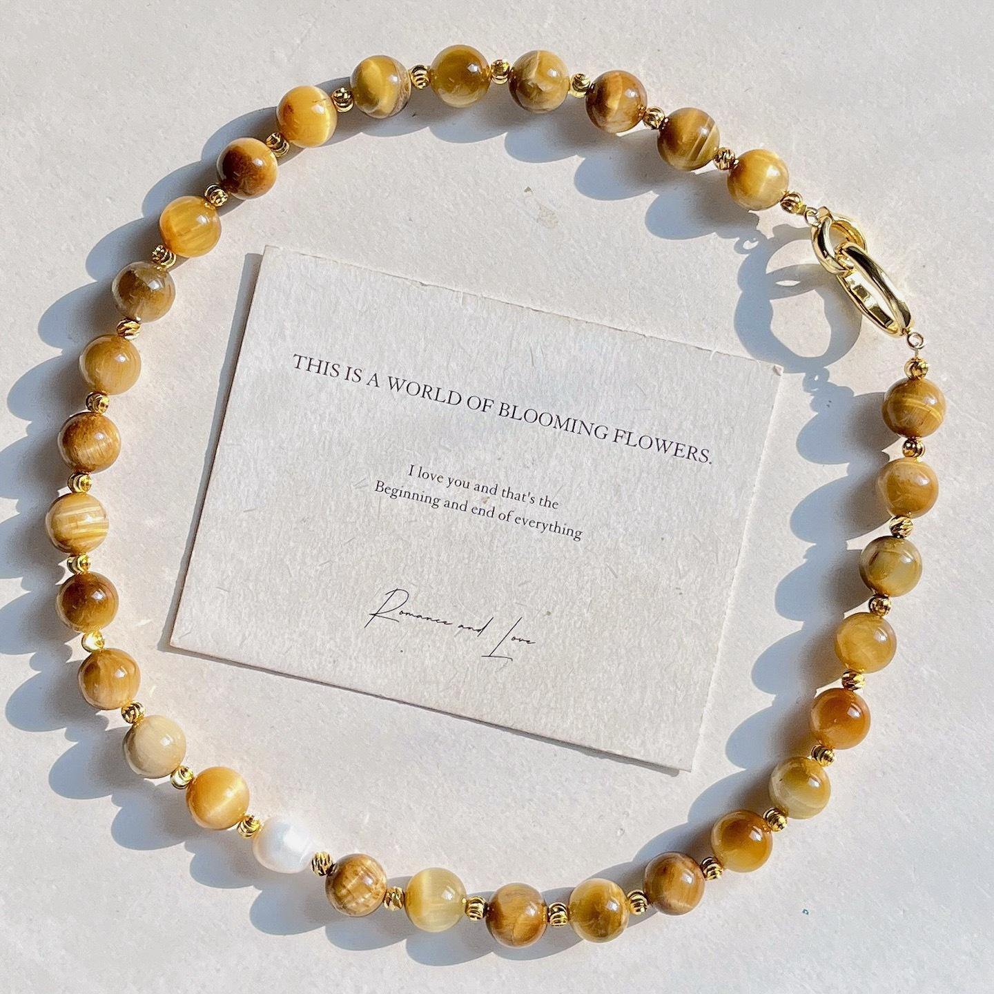 

10Mm Natural Tiger S Eye Stone Design Necklace Clavicle Chain Sweater Chain