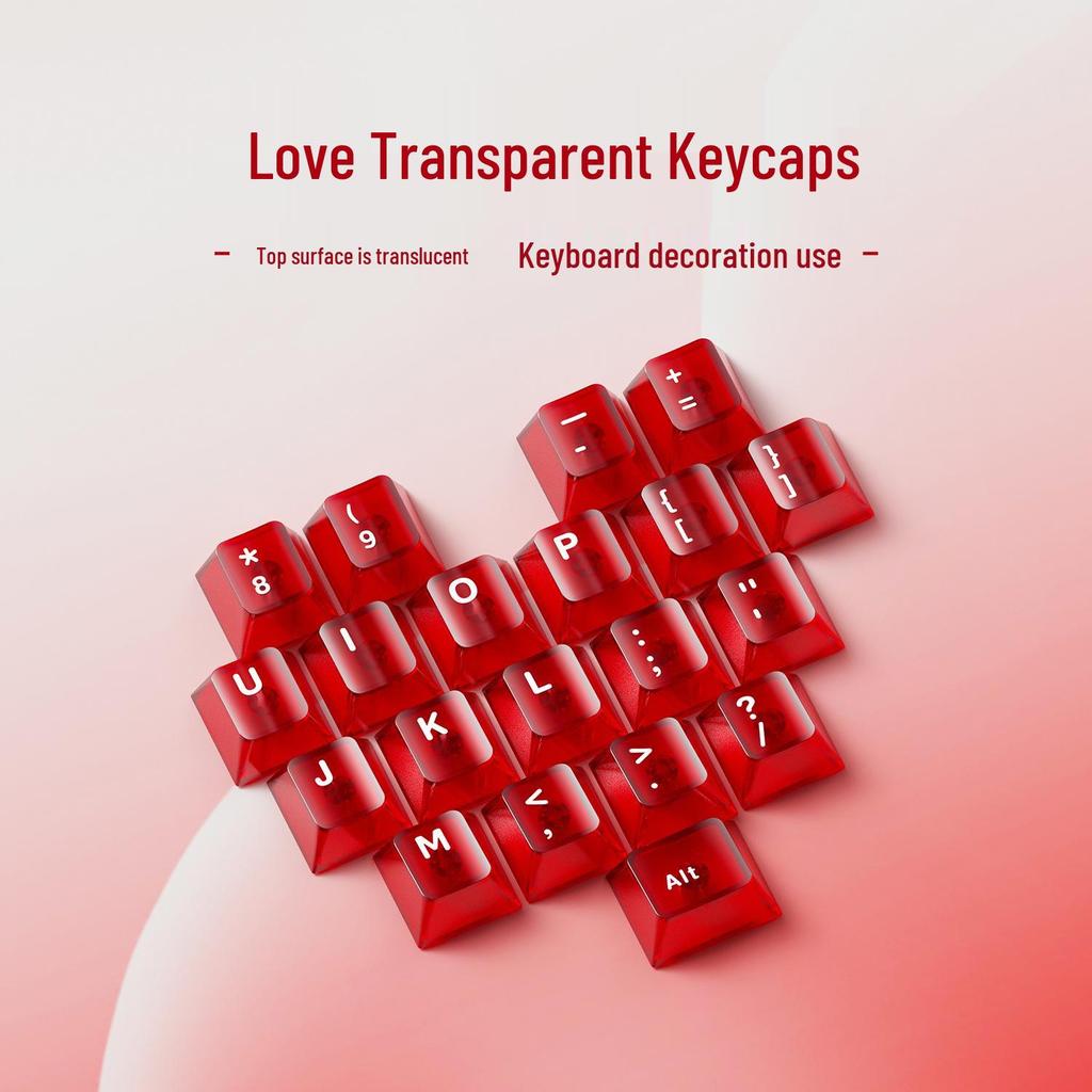 Frosted Red Heart Keycaps - Customizable High-Value Original Height (Keycaps Only)