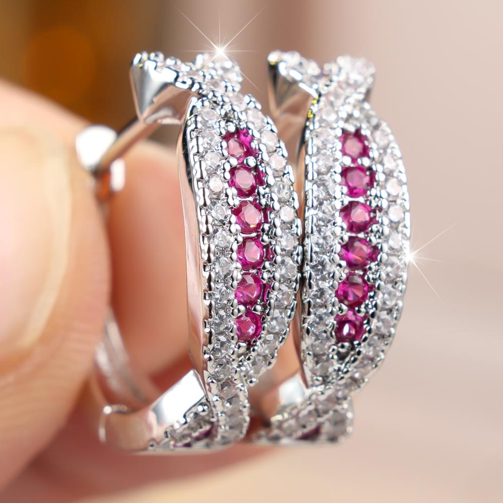 Brilliant Four Color Option Zircon Cross Twisted Hoop Earrings for Women Daily Wear and Party