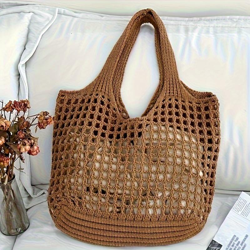 1pc Large Capacity Fashion Woven Tote Bag Hollowed Out Shoulder Bag Ultra-light,breathable and Spacious for Casual Summer Travel