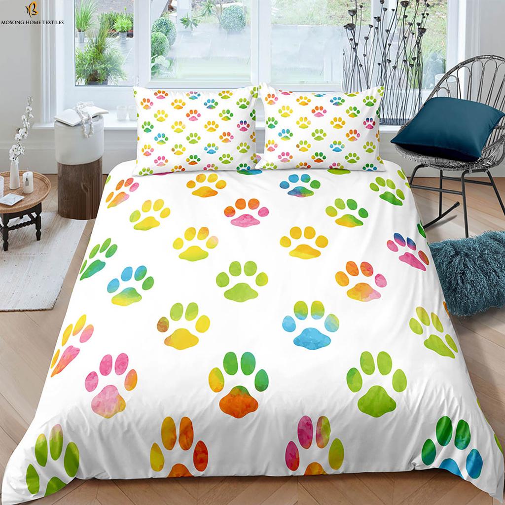 Cartoon Dog Animal Print Quilt Cover Simple Style Children's Room Bedding Set Quilt Cover Pillowcase Three-Piece Set