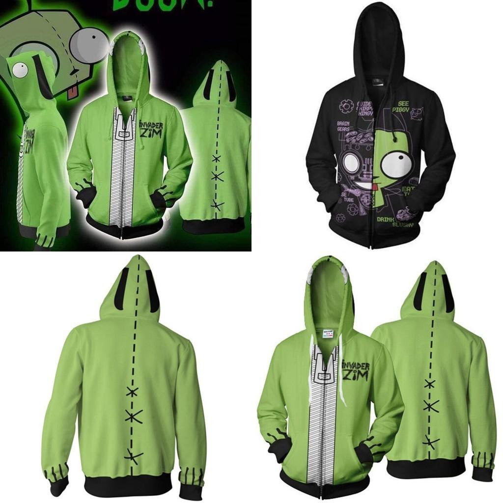 Felpa con cappuccio e zip da uomo stampata Invader Zim in comodo materiale morbido