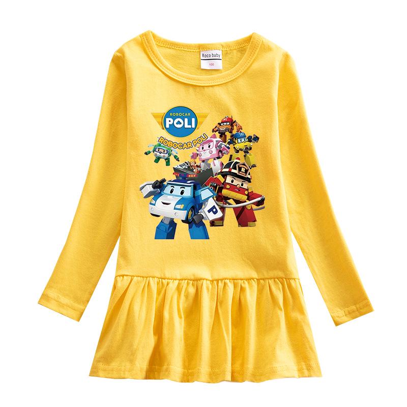Korean Style Baby Girl Cartoon Ruffle Dress - Long Sleeve Elegant Mesh Pleated Skirt