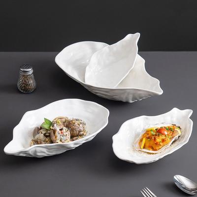 Kitchen Organizer Ceramic Sashimi Plate Oyster Shell Shape Reusable Salad Plate Multi-Function Creative Dessert Tray Hotel Table