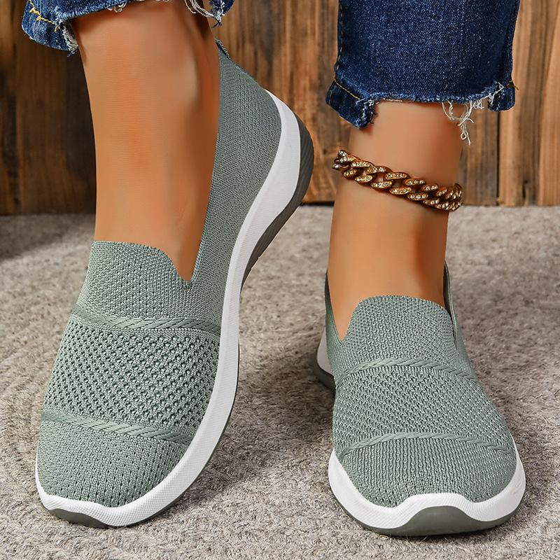 

2025 Breathable Wedge Heel Loafers Women Spring Summer Slip On Knitted Sports Shoes Woman Anti Slip Soft Sole Walking Lady Shoes 36 бежевий