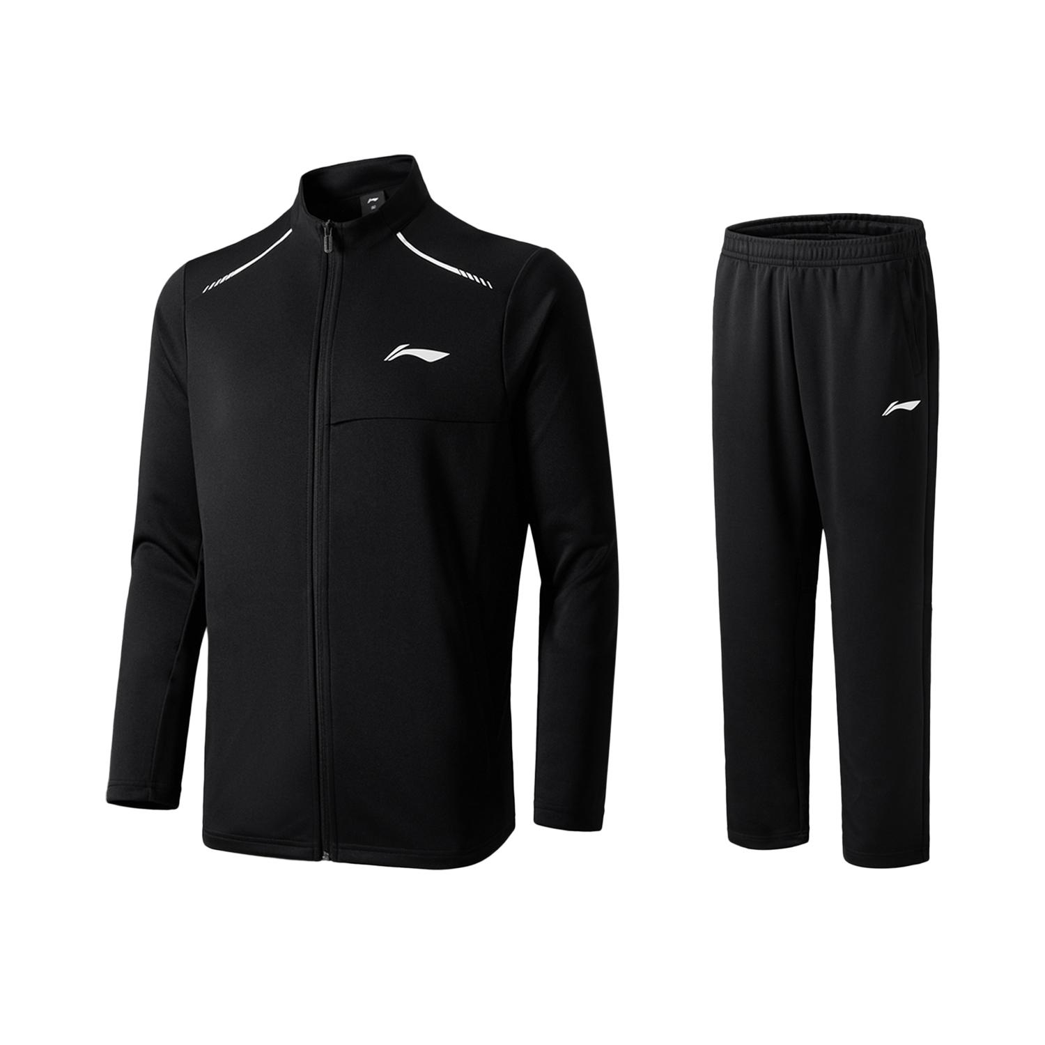 

Костюм спортивный повседневный унисекс Li Ning с принтом логотипа, стойкой, свободного кроя, на молнии, с длинными рукавами, брюки с эластичной талией, черный AWEV001-1 XL