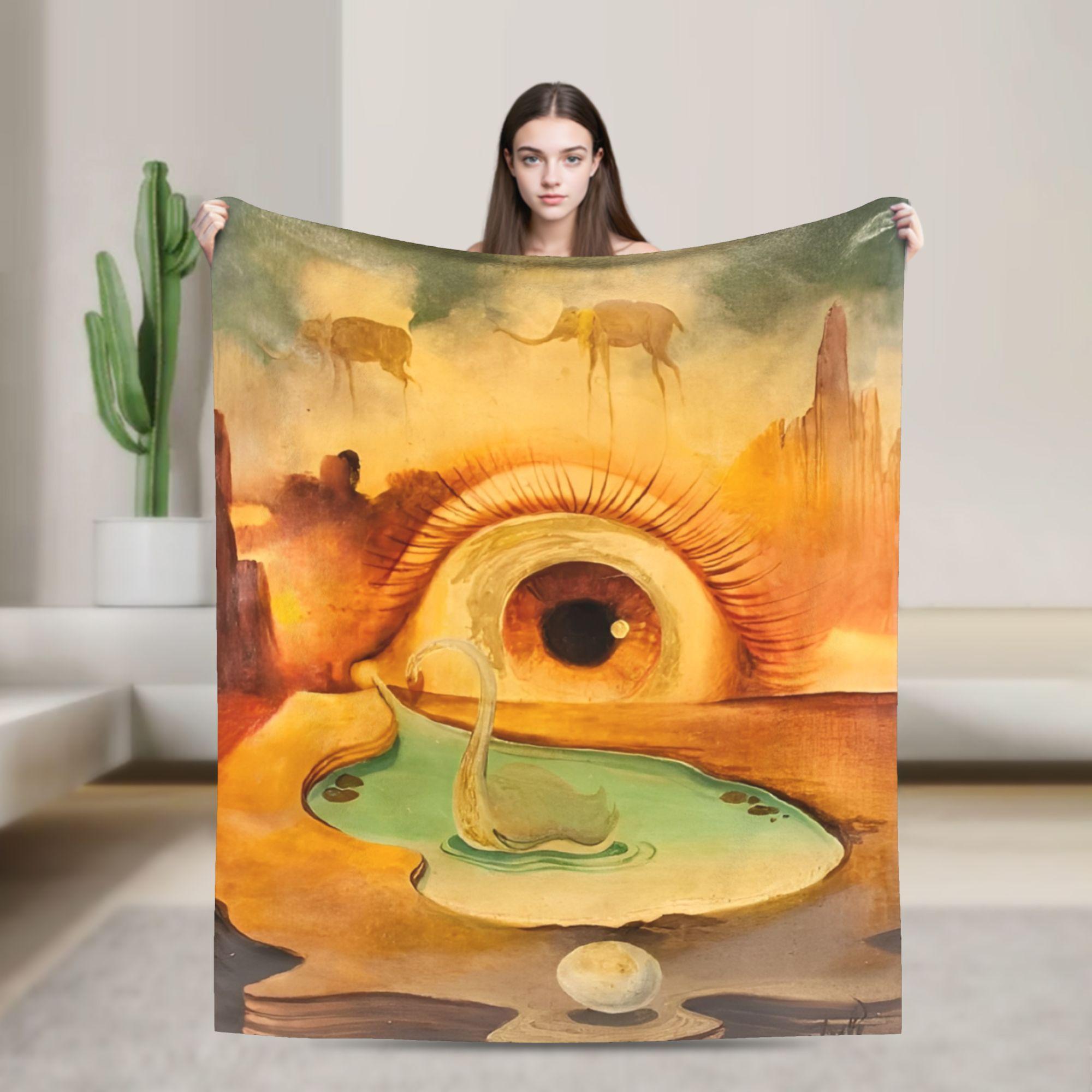 

Salvador Dali Spanish Oil Signed Blankets Surrealist Scene Fleece Throw Blanket Bedroom Sofa Decoration Thin Bedspread Portable 75x90cm
