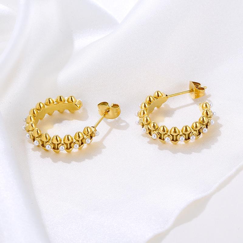 High-End C-Shaped Pearl Earrings: Women's Luxury Fashion Stainless Steel Trend