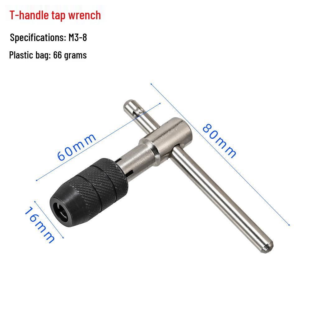 6-Piece Hand Tap and T-Handle Wrench Set, 3-12mm Thread Range, for Manual Threading and Screwing