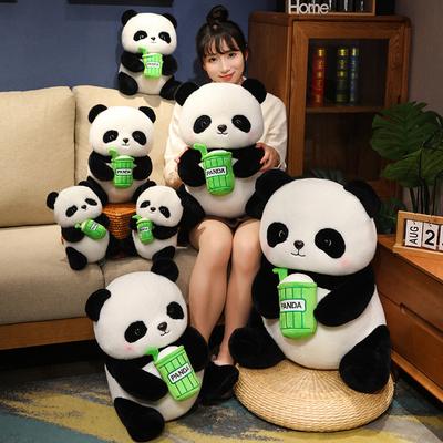Urocza urocza panda z herbaty mlecznej lalka pluszowa czarno-biała lalka panda czerwona dziecięca lalka towarzysząca uspokajająca