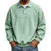 Men Raglan Sleeve Polo Sweatshirt Long Sleeve Button Placket Solid Color Loose Fit Casual Pullover